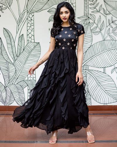 Black Embroidered Ruffled Dress By Athira Designs The Secret Label