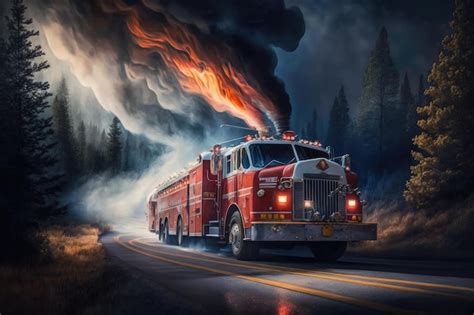 Premium Photo | Fire truck speeding down winding road with smoke and flames visible in the ...