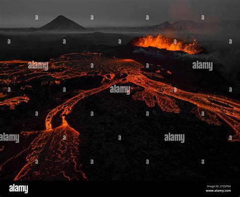 Drone aerial photo of Icelands 2023 Iceland Volcano Eruption Stock ...