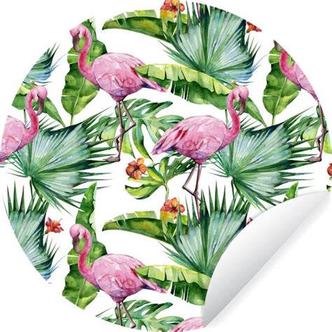 WallCircle Muurstickers Behangcirkel Bladeren Flamingo