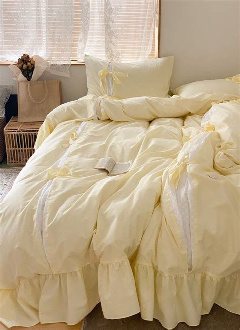 Bow Tie Ruffled Bedding Set Yellow Ruffle Bedding Sets Ruffle Bedding Yellow Bedding