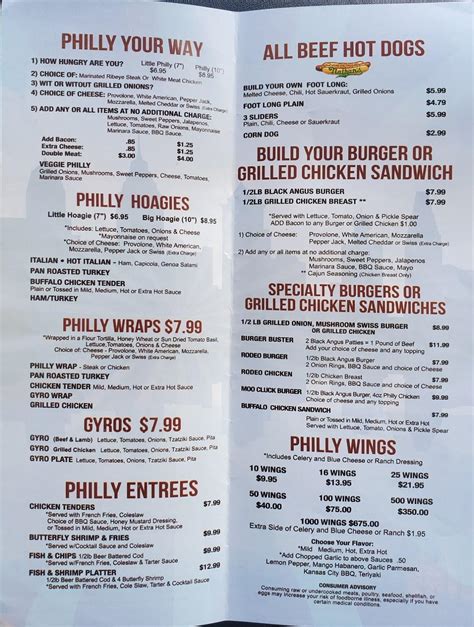 Menu at Philly Grill restaurant, Waterbury