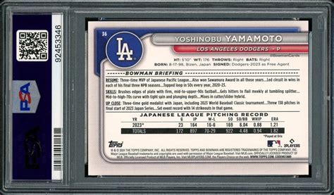 2024 Bowman Yoshinobu Yamamoto Blue Pattern 125 Rookie RC Dodgers 36