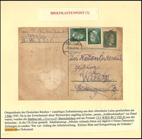 Poststück Österreich 1945 drei Briefmarken und Ansichtskarten 24