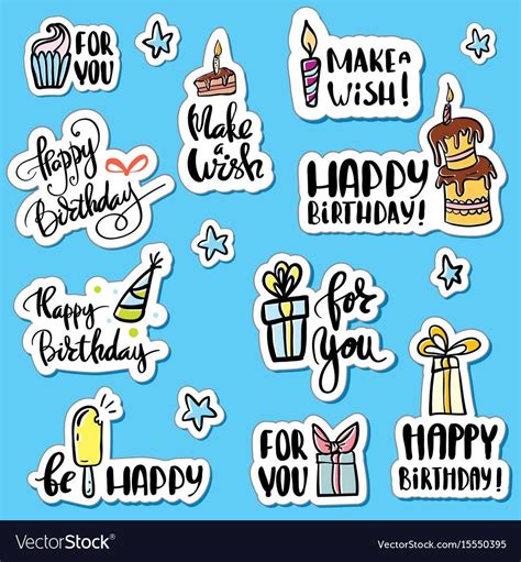 Happy Birthday Sticker Set Cartoon Collection Vector Image On