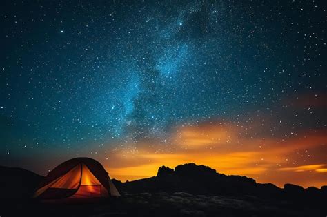 Premium Photo | Camping on the mountain at night with starry sky and milky way