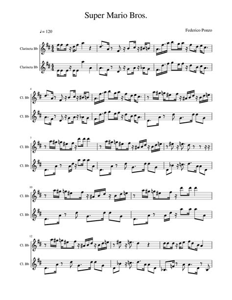 Super Mario Bros Clarinete Sheet Music For Clarinet In B Flat Woodwind Duet