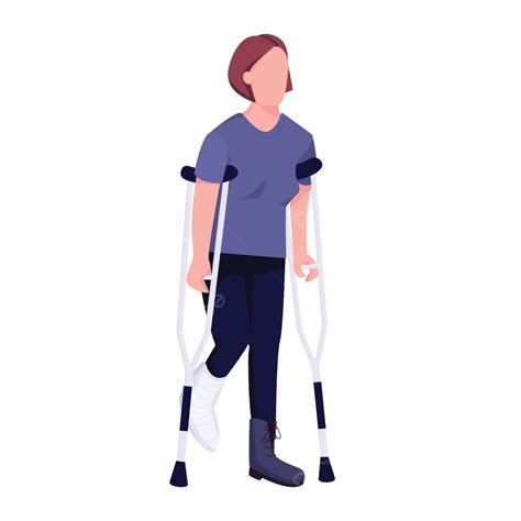 Injured Woman On Crutches Human Help Rehab Vector Human Help Rehab