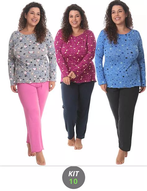 Kit Pijama Plus Size Inverno em Suede 10 Peças TJ Vip