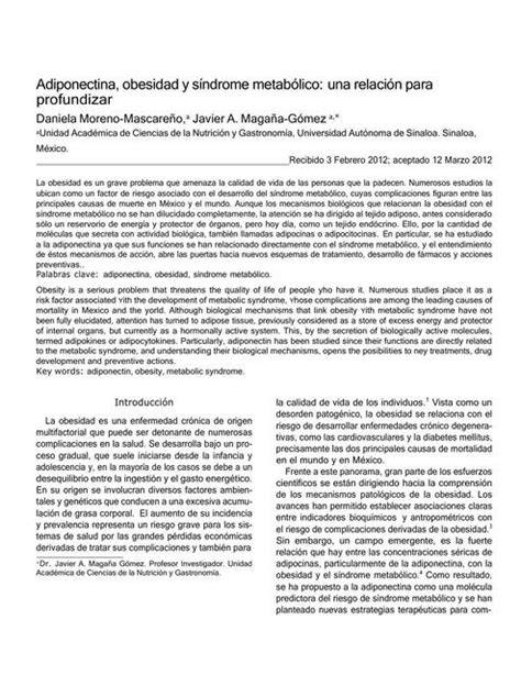 Adiponectina Obesidad Y Síndrome Metabólico Una Relación Para Profundizar Nutrición Y