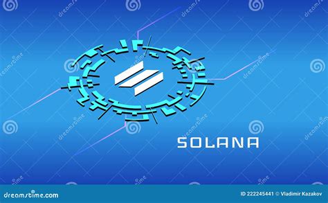 Solana Sol Isometric Token Symbol In Digital Circle On Blue Background