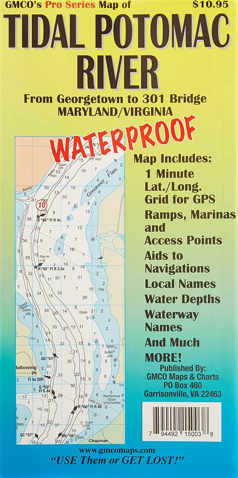 GMCO 15096PS Pro Series Tidal Potomac Waterproof River Map - Waterproof