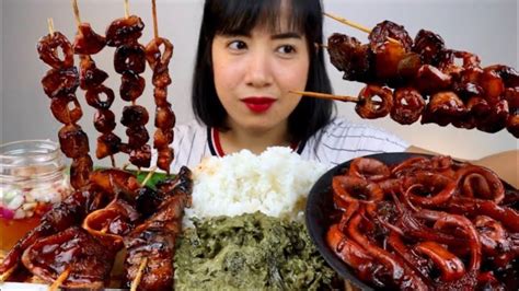 Inihaw Overload Spicy Pusit Tenga Ng Baboy Isaw Ng Baboy Youtube