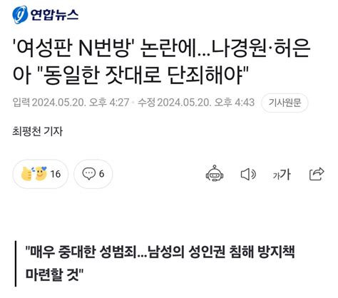 여성판 N번방 논란에나경원·허은아 동일한 잣대로 단죄해야 정치시사 에펨코리아