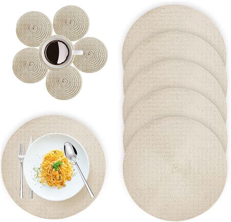 Round Placemats And Coasters Set Of In Round Braided Woven Place