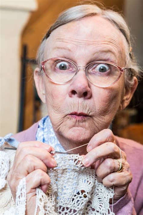 Funny Elderly Woman with Crochet Stock Image - Image of crazy, gray: 58228943