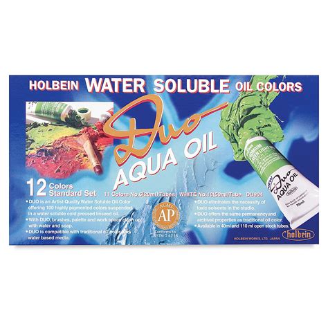 Holbein Duo Aqua Water Soluble Oils Assorted Set Of 12 Colors 20 Ml