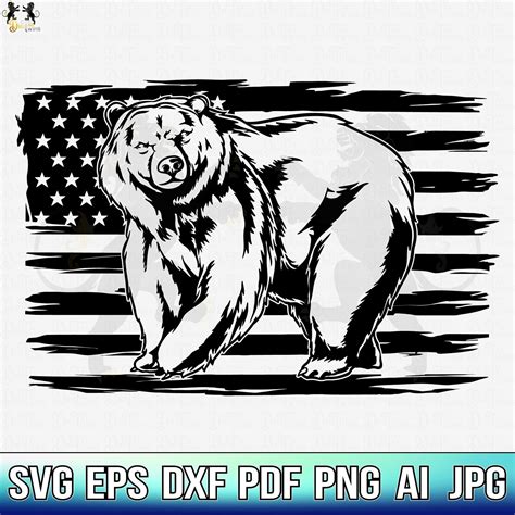 Bear With Flag Svg Bear Clipart Bear Vector Bear Cricut Etsy