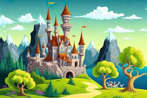 Premium AI Image | Cartoon landscape for kids featuring a kingdom ...