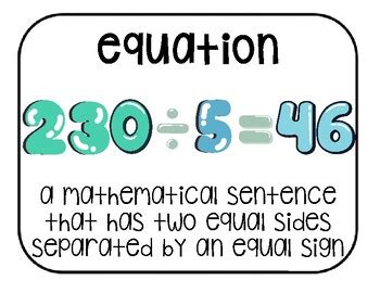 4th Grade Division/Dividing Math Vocabulary Cards for Word Walls or ...