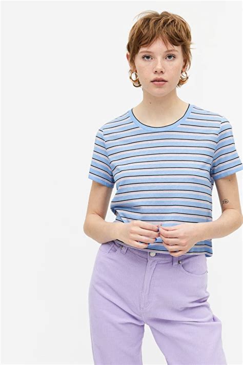 Cropped Tee Retro Stripes Tops Monki Ww Clothes Tops High Waisted Denim