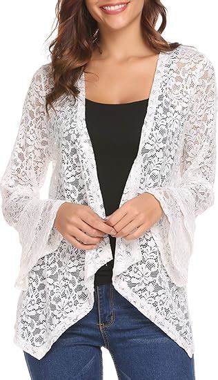 Dealwell Women S Bell Sleeve Open Front Cardigans Lace Crochet Loose