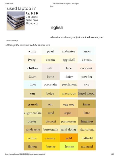 240 color names in English _ Just English | PDF | Color | Graphic Design