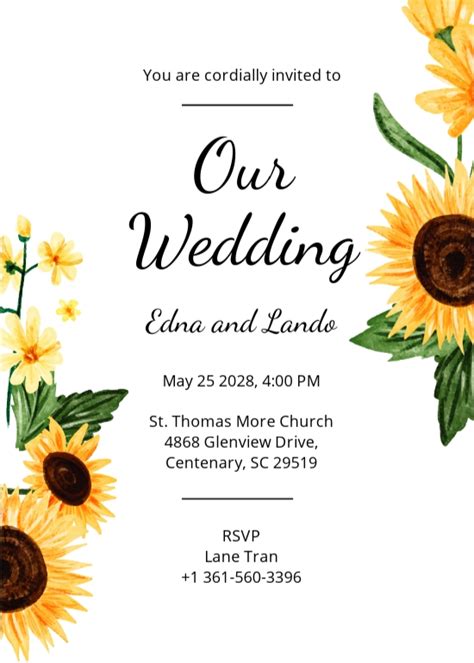 Free Printable Sunflower Wedding Invitation Template Free Templates Printable