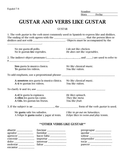 Verbs Like Gustar Worksheet