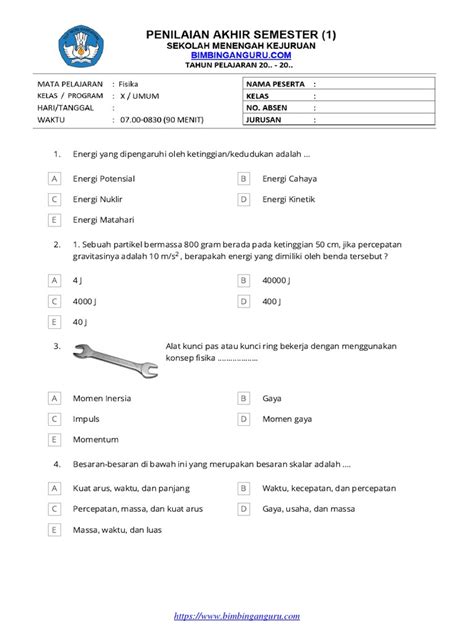 Pas Fisika Kelas 10 Sem 1 V2 Pdf