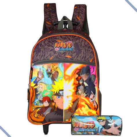 Mochila Infantil De Rodas E Estojo Escolar Naruto Shippuden Shopee Brasil