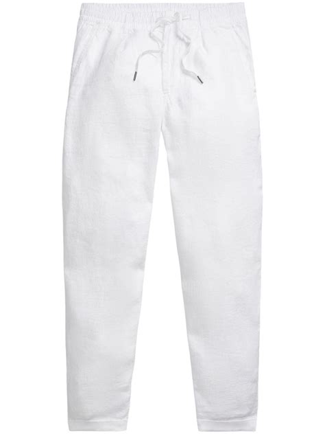 Polo Ralph Lauren Drawstring Waist Linen Trousers In White For Men