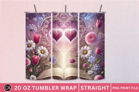 Pink Hearts Daisies Oz Tumbler Wrap Graphic By Craft Fair