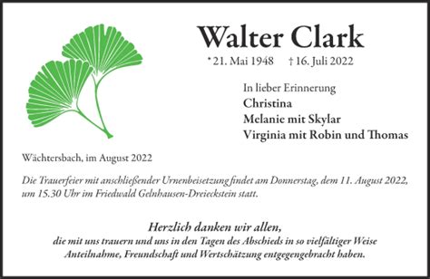 Traueranzeigen Von Walter Clark Trauer Gnz De