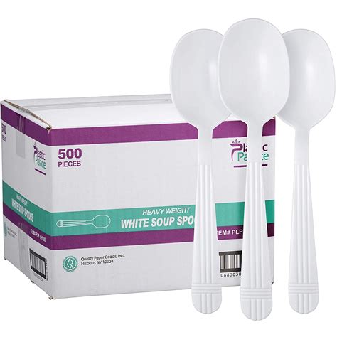 Displastible Disposable White Plastic Soup Spoons Heavyweight BPA Free