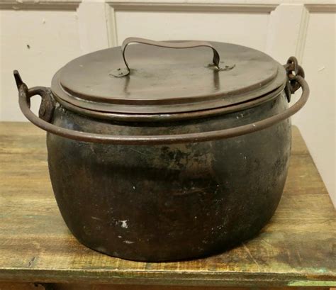 19th Century Copper Cooking Pot Cauldron With Lid For Sale At 1stdibs