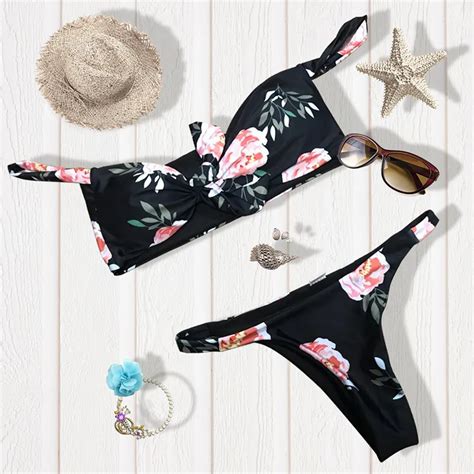 Aliexpress Buy Bandeau Bikini Floral Swimwear Print Swimsuit