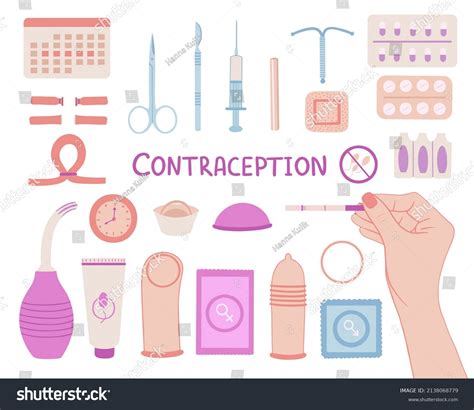 Contraceptives Set Cartoon Vector Birth Control Stock Vector Royalty