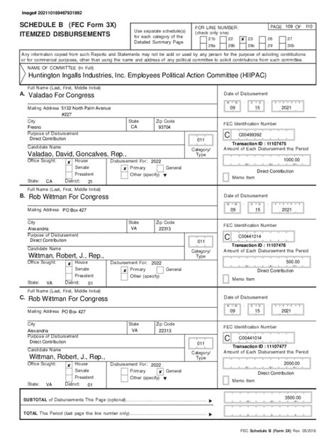 Fillable Online Schedule B FEC Form 3X ITEMIZED DISBURSEMENTS Fax