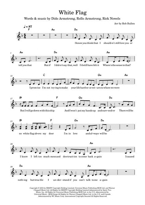 White Flag Arr Rob Bullen Sheet Music Dido Instrumental Duet