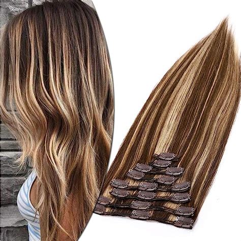 Cm Extensiones De Cabello Natural Clip Pelo Humano P Marr N