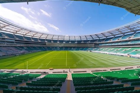 Premium AI Image | Huge rugby stadium with green grass background