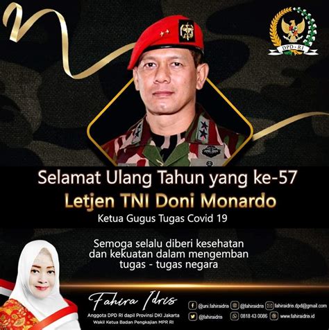 Fahira Idris Ucapkan Selamat Ulang Tahun Ke 57 Bapak Letjen TNI Doni