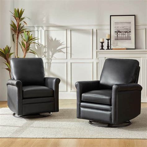 Jayden Creation Pablo Black Modern Genuine Leather Swivel Rocker Chair