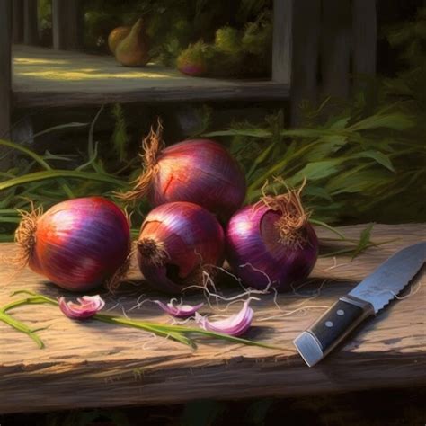 Premium AI Image Ripe Fresh Red Onions On The Table Generative AI