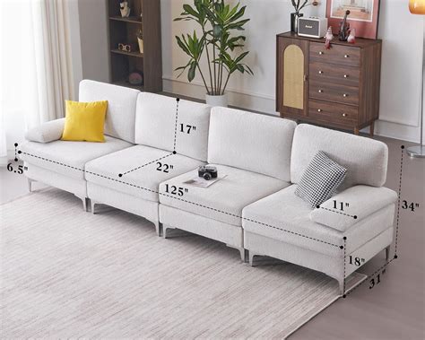 Papajet 4 Seater Sectional Sofa Convertible Sofa For Living Room Cream Sofa In Beige Chenille