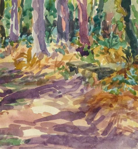 Watercolor Landscape Deep Woods Circa 1930