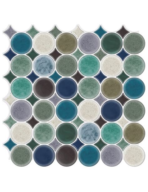 Peel And Stick 3d Teal Glass Look Penny Vinyl Tile Clever Mosaics