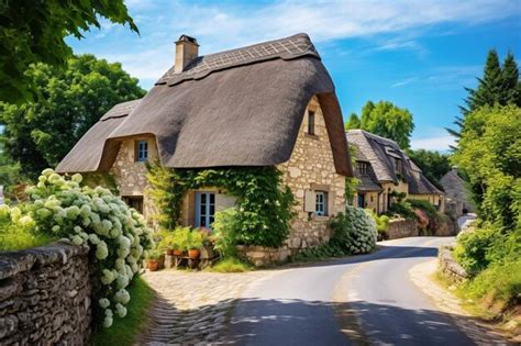 Premium Photo Charming Stone Cottages With Thatched Roofs