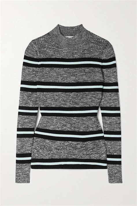 Proenza Schouler White Label Striped Ribbed Knit Turtleneck Sweater